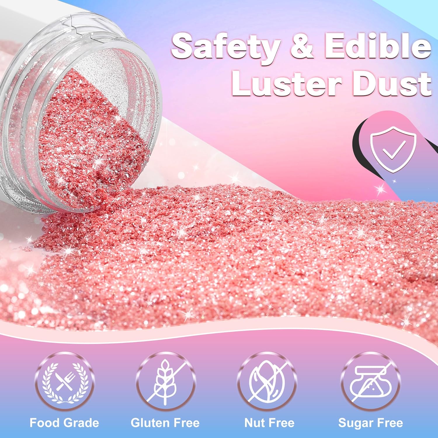 Edible Glitter for Cocktails Cakes Drinks, Rose Gold Edible Glitter, Gold Edible Glitter, Blue Edible Glitter, Purple Edible Glitter, Luster Dust Edible Drink Glitter Spray 4 Colors