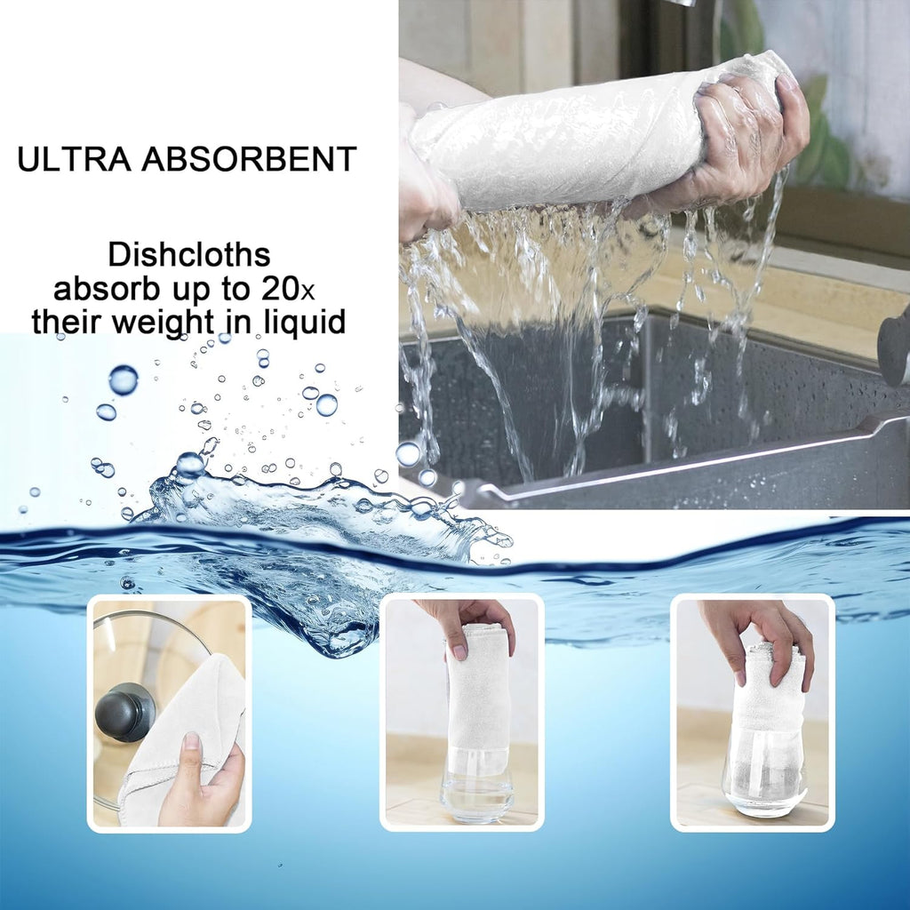 kimteny 13x28 Inches Kitchen Cloth Dish Towels, 400 GSM Premium Dishcloths, Super Absorbent Coral Velvet Microfiber Cleaning Cloths, Fast Drying Rags for Washing Dishes (12 Pack, White)