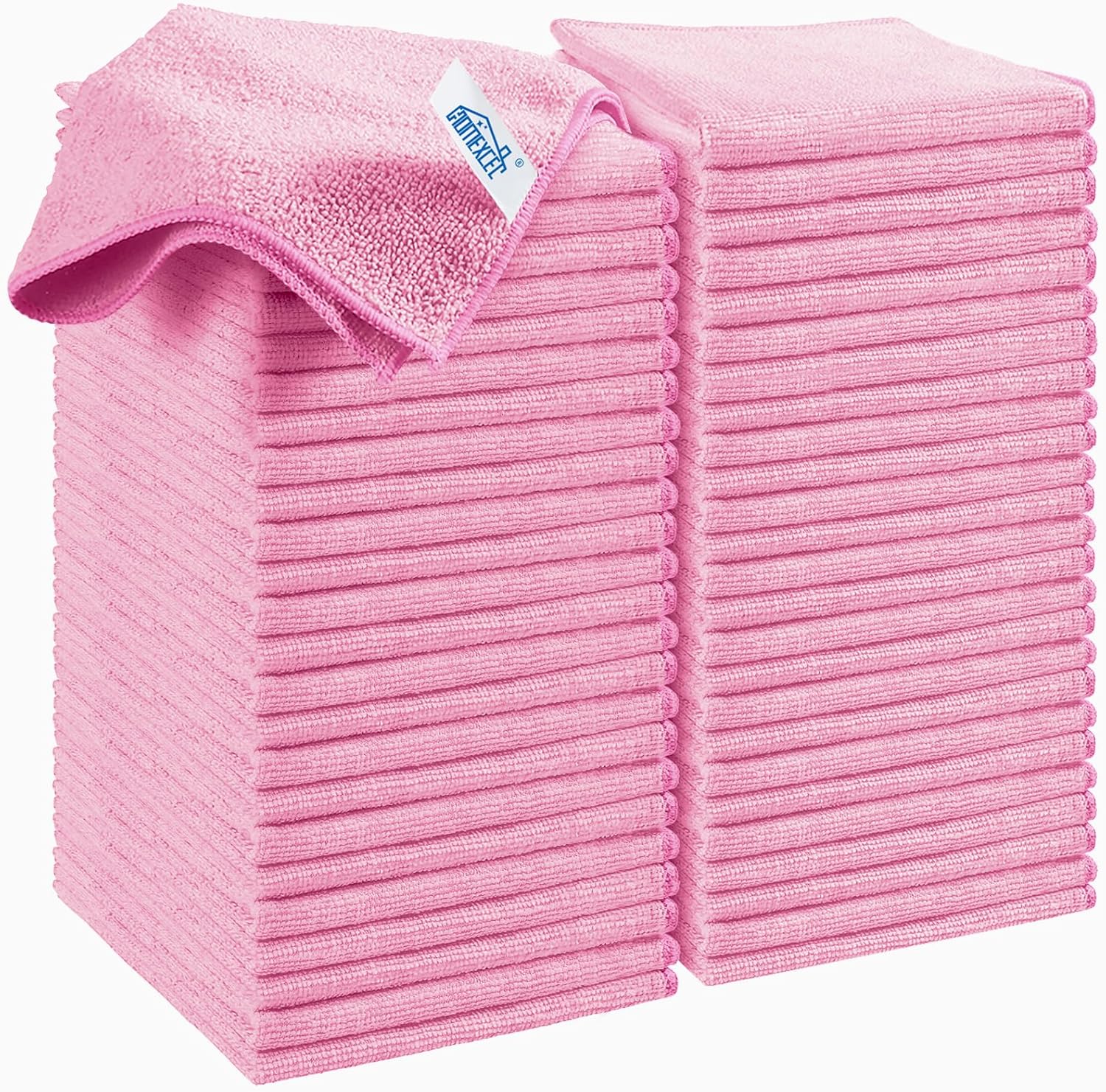 HOMEXCEL Pink Microfiber Cleaning Cloth, 50 Pack Cleaning Towels for Kitchen, Lint Free, Scratch-Free, Highly Absorbent, and Reusable Cleaning Rags for House, Window and Glass, Cars, 11.5 X11.5 inch