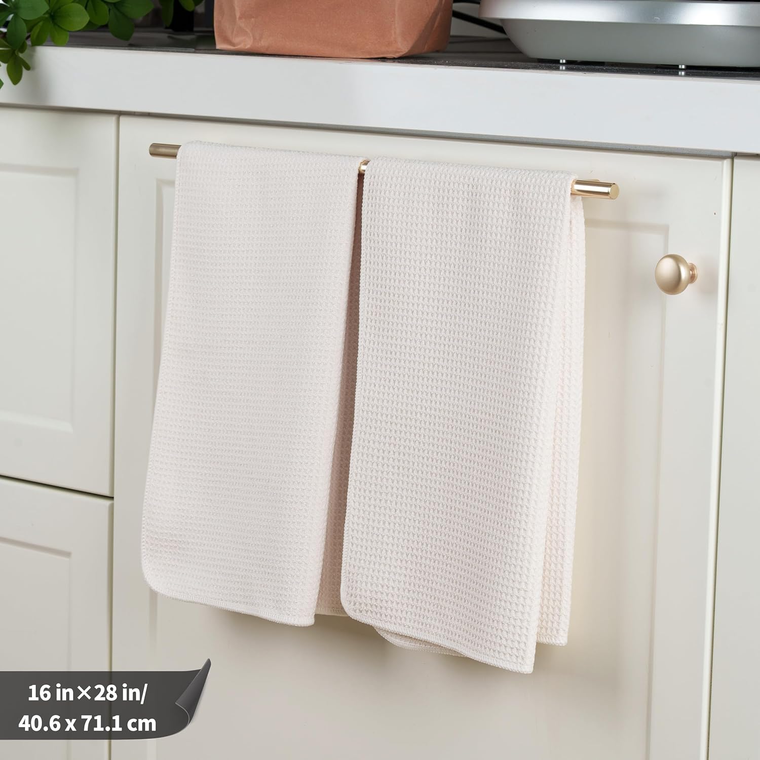 POLYTE Premium Microfiber Kitchen Dish Hand Towel Waffle Weave 12 Pack (16x28 in, Off White)
