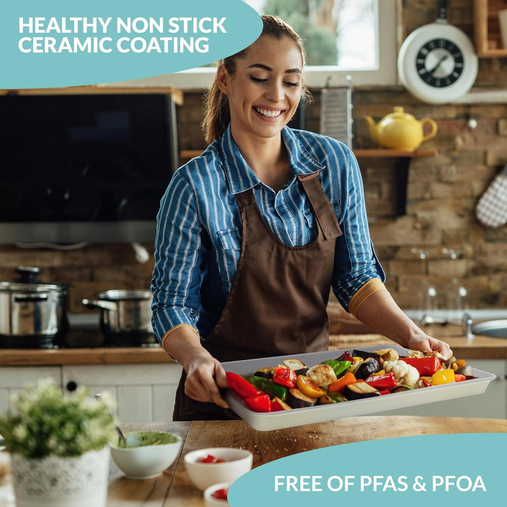 Boxiki Kitchen Nonstick Ceramic Baking Sheet/Cookie Sheet - Set of 2, Durable and Easy to Clean Baking Pans for Kitchen - Dishwasher and Freezer Safe, PFAS-Free (Half Sheet Pan)