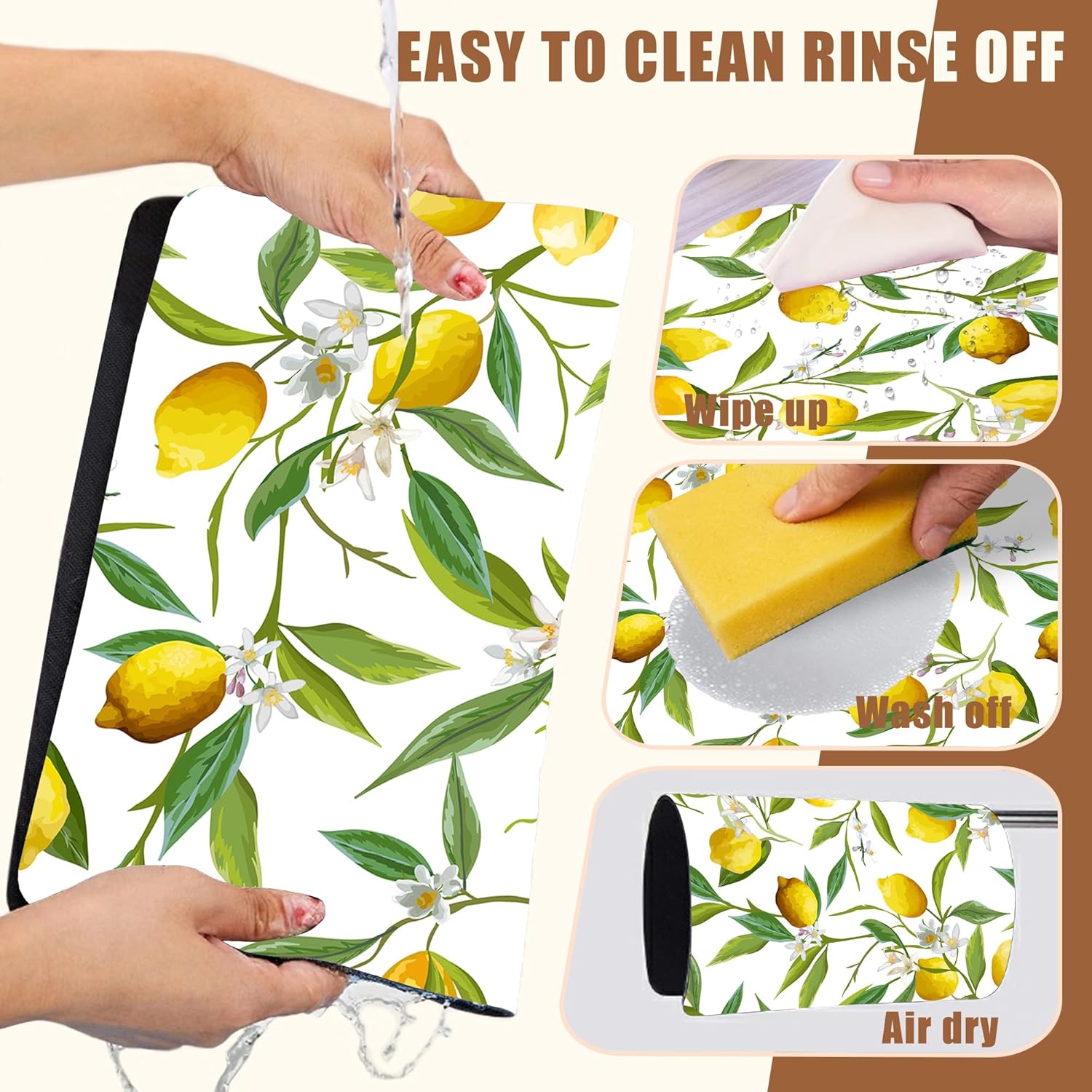 Lemon Fruits Coffee Mat Absorbent Dish Drying Mat for Kitchen Counter Hide Stain Rubber Backed Coffee Bar Accessories Fit Under Espresso Machine Cafe Table, 11.8 x 19.7 Inch