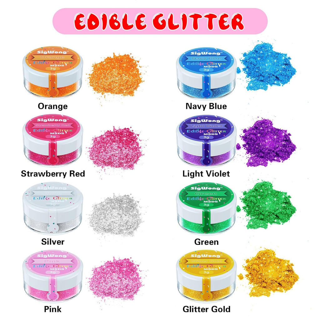 Edible Glitter Set, Sprinkles Edible Glitter for Drinks, 8 Colors Prism Powder Edible Glitter Dust for Wines, Beer, Cocktail, Strawberries, Cakes, Cupcakes, Chocolate - 3g/bottle