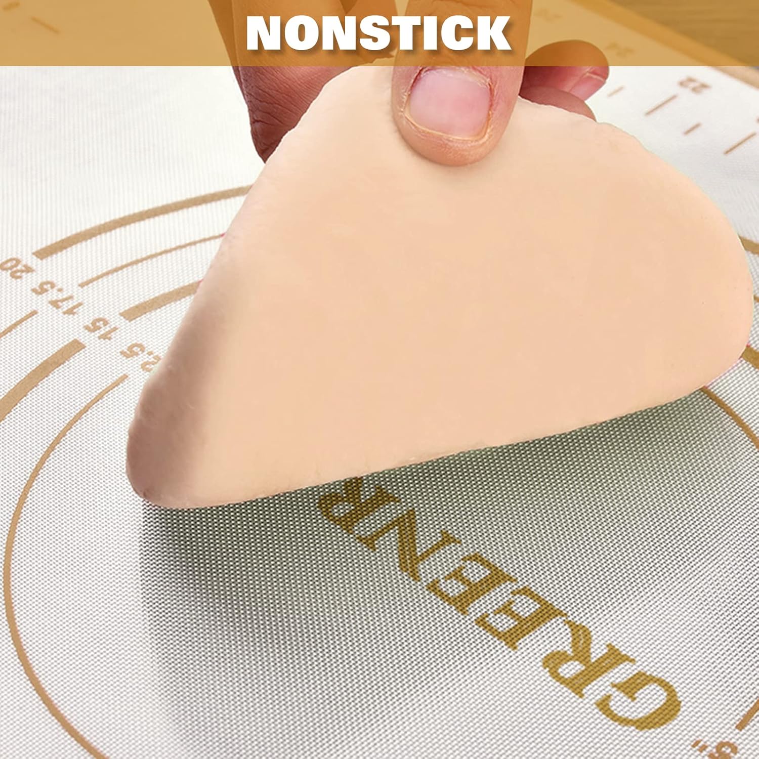 Large Silicone Pastry Mat Extra Thick Non Stick Baking Mat with Measurement Fondant Mat, Counter Mat, Dough Rolling Mat, Oven Liner, Pie Crust Mat (L-16''(W)24''(L), Gold)