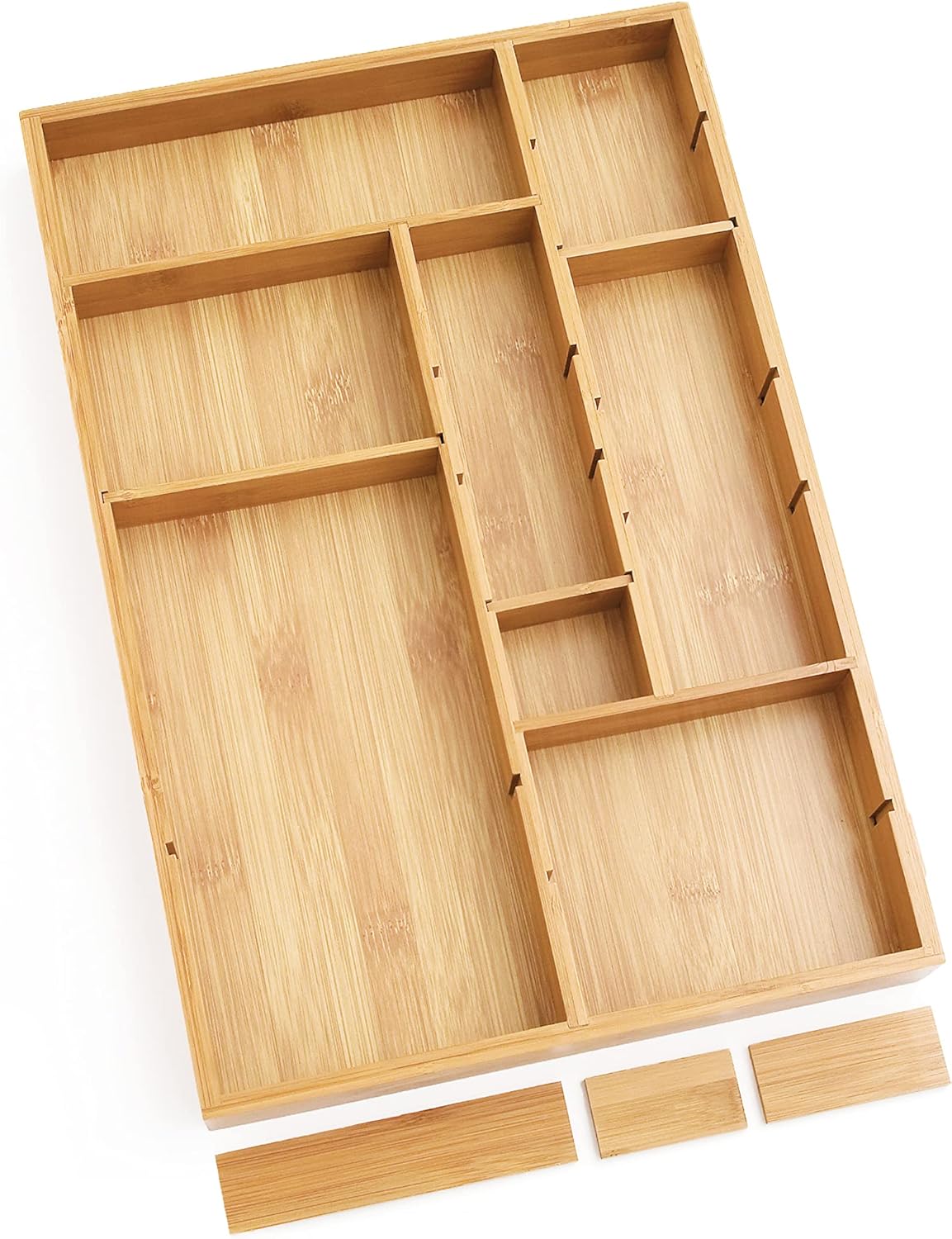 Lipper International 8397 Bamboo Wood Adjustable Drawer Organizer with 6 Removable Dividers, 12" x 17-1/2" x 1-7/8"