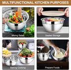 LIANYU Stainless Steel Mixing Bowls Set with Airtight Lids, 6 Piece Nesting Metal Bowls for Kitchen Baking Cooking Serving Food Storage, Size 7, 3.5, 2.5, 2, 1.5, 1QT, Non-slip Bottom, Khaki