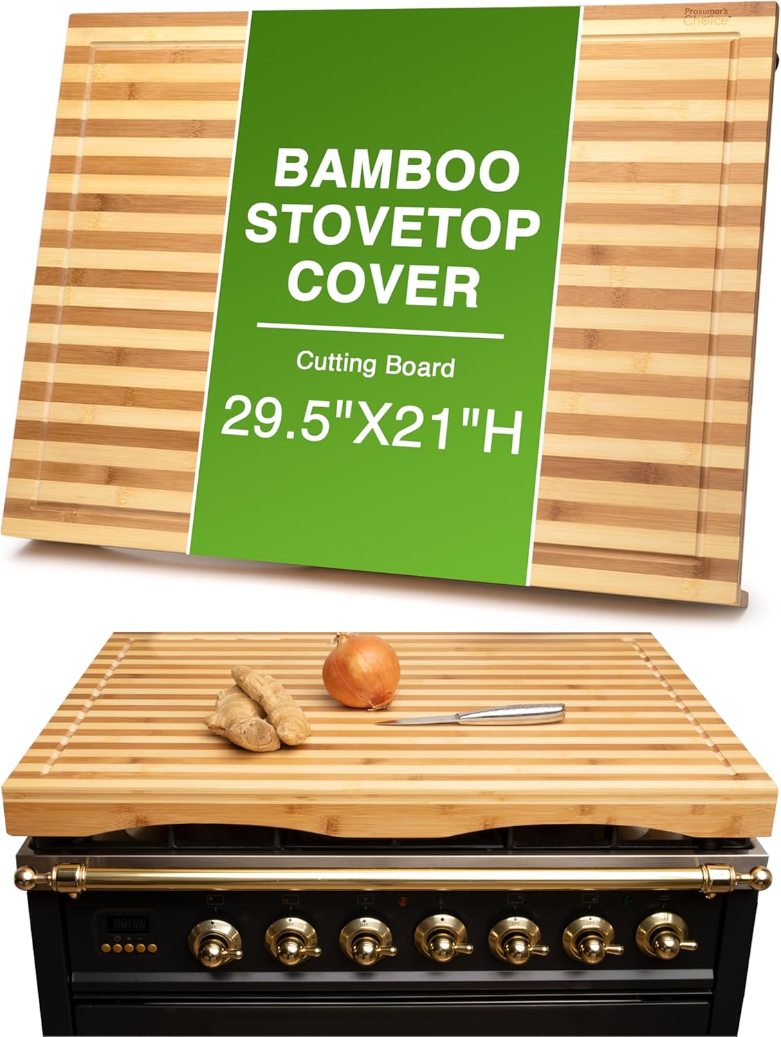 Prosumer's Choice Stovetop Cover Bamboo Cutting Board | Premium, Sustainable, Expands Kitchen Space, Easy to Clean - with Adjustable Legs and Juice Grooves - Large - 29.5"L x 3.5"W x 21"H