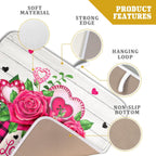 Valentine's Day Rose Flower Dish Drying Mat for Kitchen Counter,Mason Jar Pink Love Heart Drying Mat 16 x 18 Inch with High Absorbent Microfiber Drainer Mat for Coffee Bar