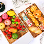 2 PCS 16 x 12 in Large Solid Acacia Rectangular Wood Serving Trays Natural Wooden Boards Serving Platters for Bar Coffee Party Dessert Tray