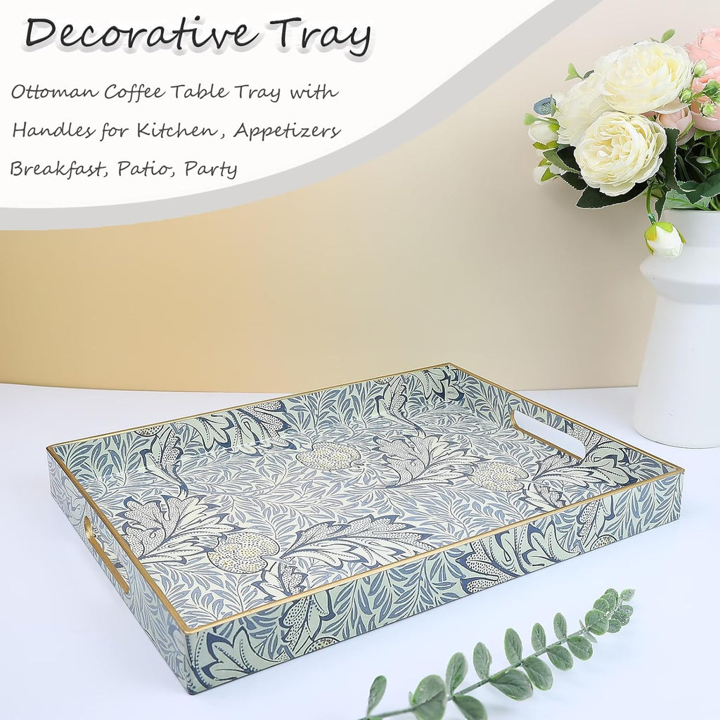 Rectangle Plastic Serving Tray with Handles, Elegant Decorative Tray for Coffee Table, Ottoman, Living Room, Kitchen, and Outdoor Use. 12"*16"*1.6" F