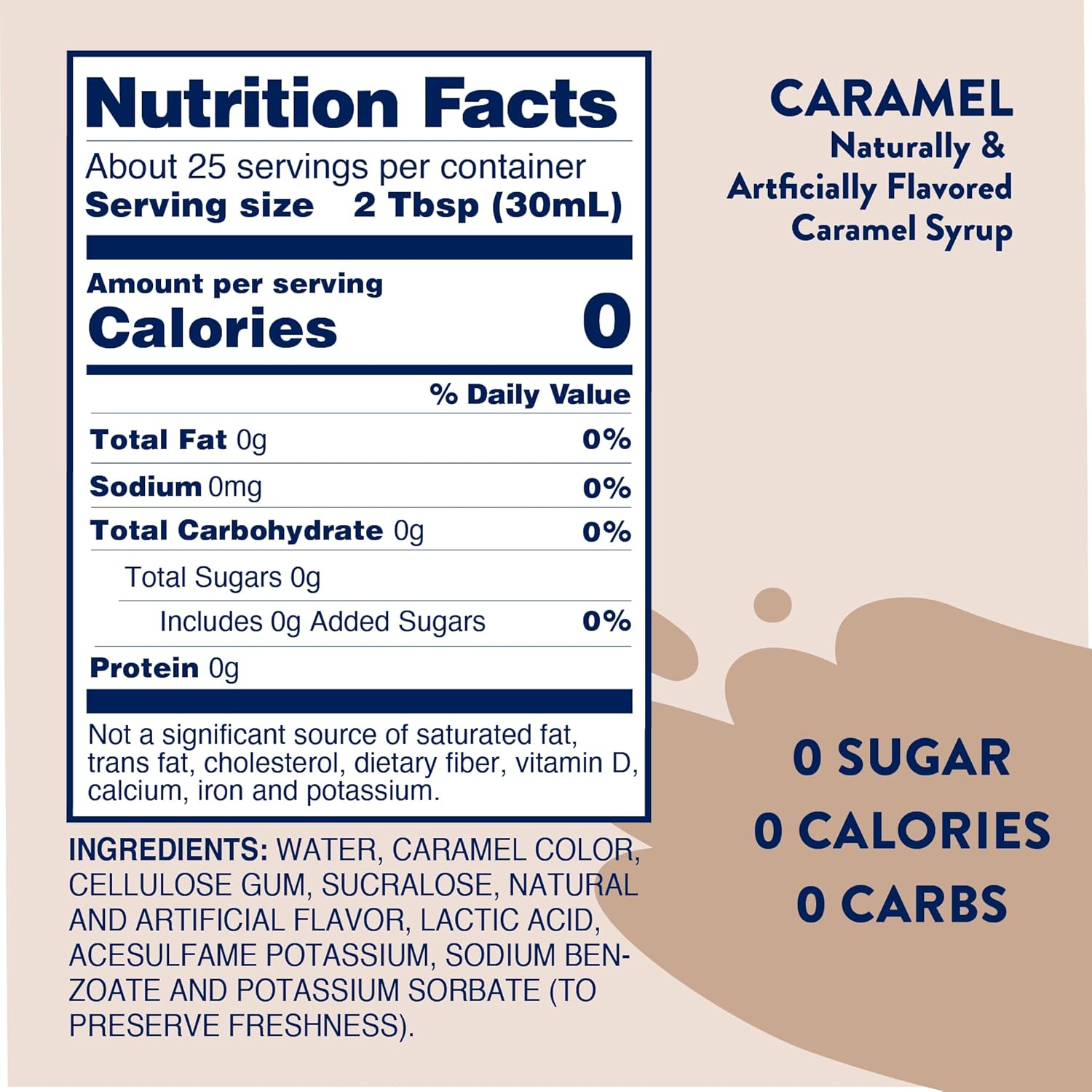 Jordan's Skinny Syrups Salted Caramel, Sugar Free Flavoring Syrup, 25.4 Ounce Bottle (Pack of 2)