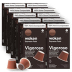 WOKEN COFFEE Compostable Nespresso Pods - Vigoroso Dark Roast Italian Espresso Coffee Capsules Compatible With Nespresso Coffee Machine (100 Pod Count, 10 Boxes)