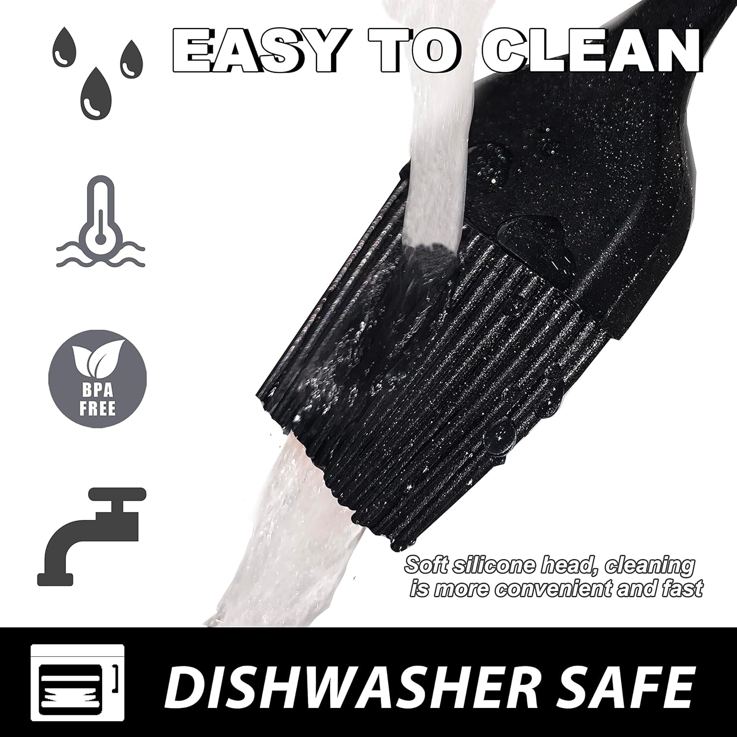 Anaeat 2 Pack Silicone Basting Pastry Brushes - Heat Resistant Brush with Soft Bristles, Hygienic One-Pieces Design, Marinade Brush Great in Baking for Spreading Oil Butter Sauce BBQ Grill (Black)