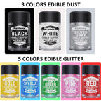Edible Glitter - 8 Colors Luster Dust Edible Set for Drinks, Food Grade Edible Glitter Dust for Cake Decorating, Cocktail, Fondant, Strawberries, Candy, Cookie, Chocolate. Vegan and Gluten Free - 5g/bottle