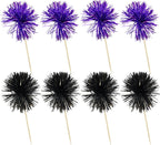 Ephlyn 30Pcs Foil Firework Cupcake Toppers Sparkle Tinsel Cupcake Picks Happy Birthday Cake Decorations Drink Stirrers Cocktail Food Toothpicks for Baby Shower Graduation Party Supplies Black Purple