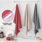 Homaxy Premium Kitchen Towels(18”x 28”, 6 Pack), Large Cotton Kitchen Hand Towels, Flat and Terry Dish Towels, 380 GSM Highly Absorbent Tea Towel Set with Hanging Loop, Red/Grey/Khaki