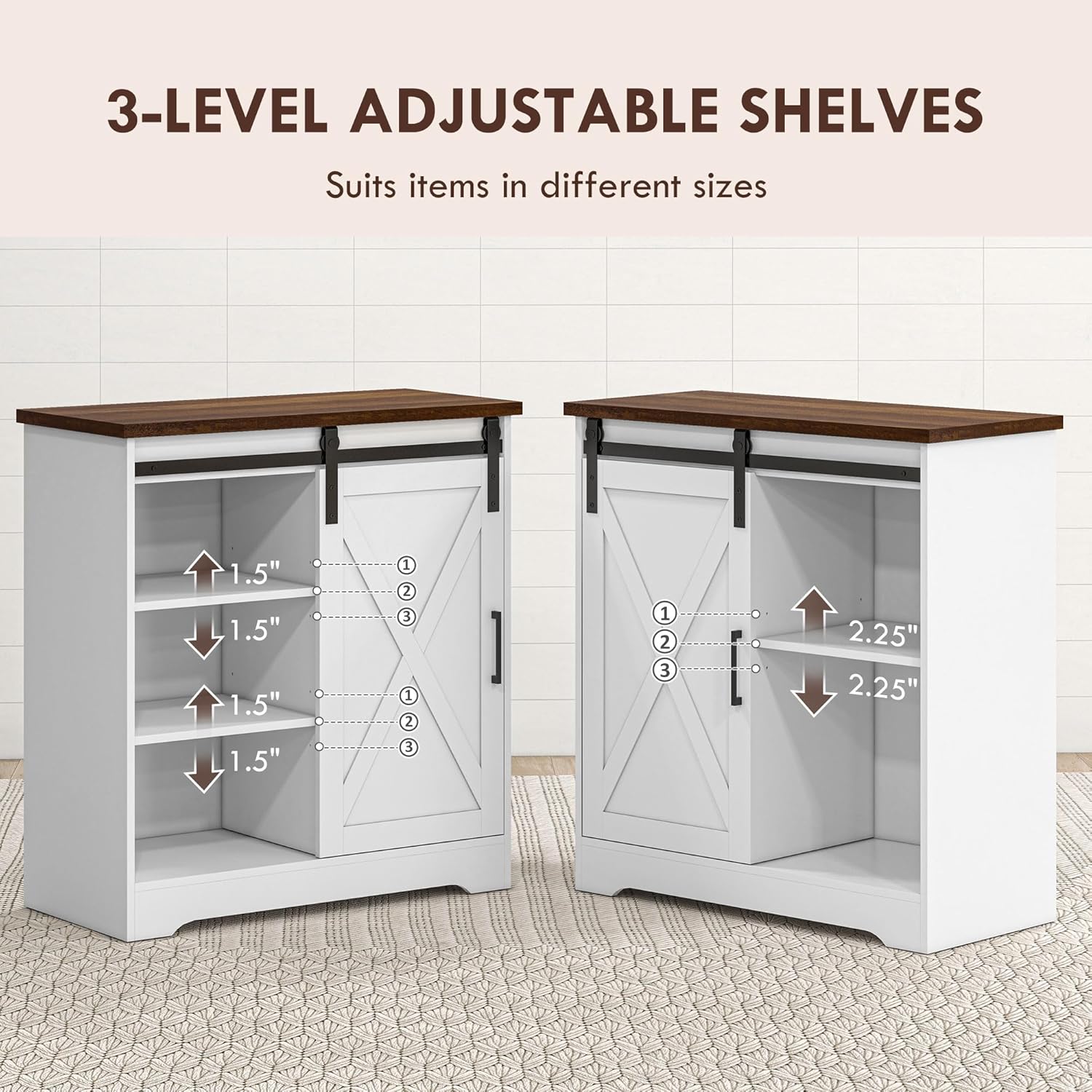 HOMCOM Farmhouse Coffee Bar Cabinet, 33" Buffet Sideboard with Sliding Barn Door and Adjustable Shelf, Kitchen Buffet Cabinet, White