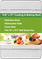 Spring Chef 11.8" x 17" Stainless Steel Cookie Cooling Rack - Oven Safe - Baking Rack for Bacon, BBQ, Jerky, Bread, Pizza, Cake - Fits Half Sheet Roasting Pan - Dishwasher Safe