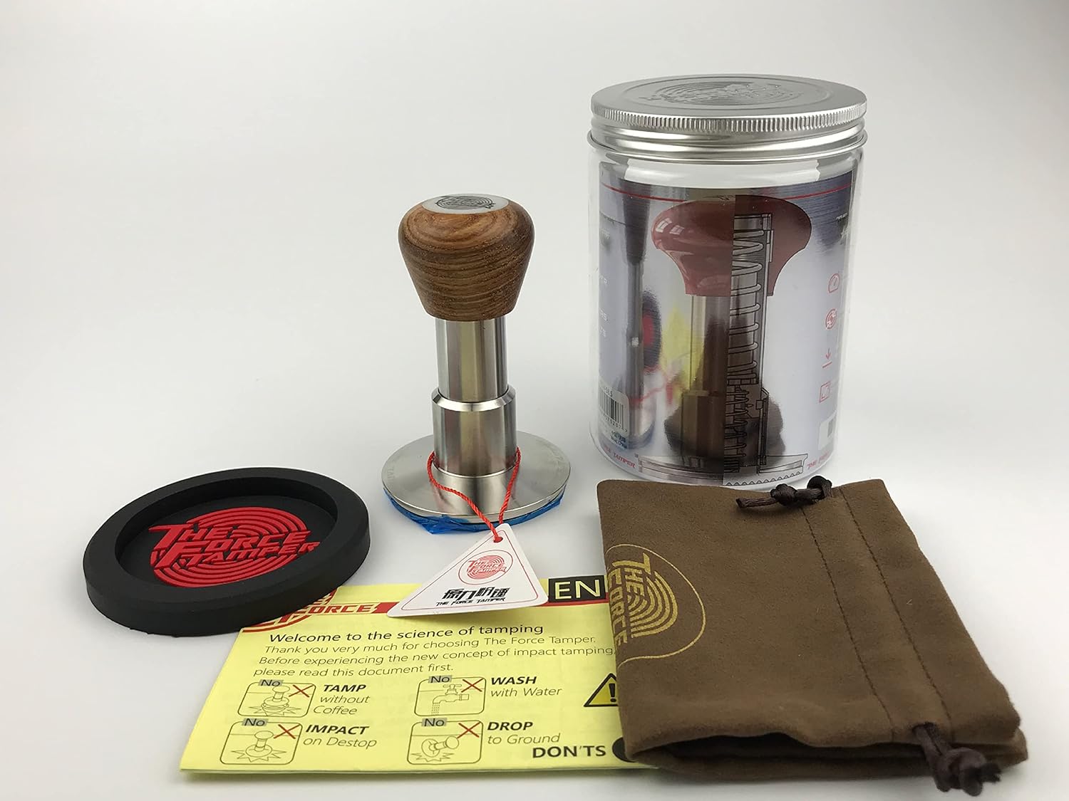 The Force Tamper Automatic Impact Coffee Tamper Standard Set Wood Handle (Triangle, 53.50mm)