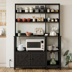 IRONCK Bakers Rack with Power Outlet, 45in Wide Coffee Bar Cabinet with Storage, 6-Tier Kitchen Storage with Doors, Microwave Stand for Kitchen, Dining Room