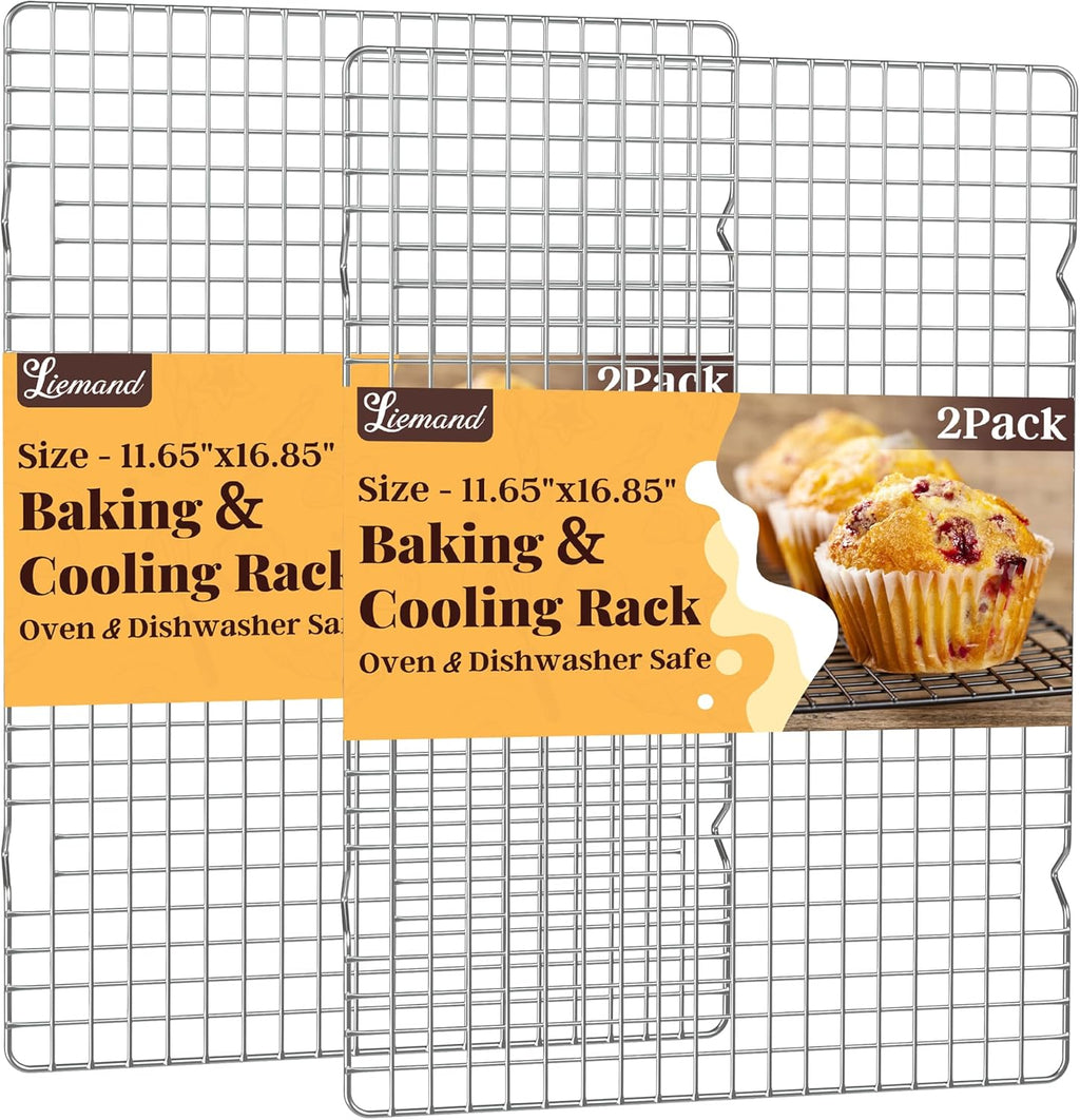 Cooling Racks for Cooking and Baking - 2 PCS 11.65" x 16.85" Grid Wire Baking Rack for Oven Cooking, Baking, Grilling, Roasting -Dishwasher Safe Bacon Rack- Fits Half Sheet Cookie Pan