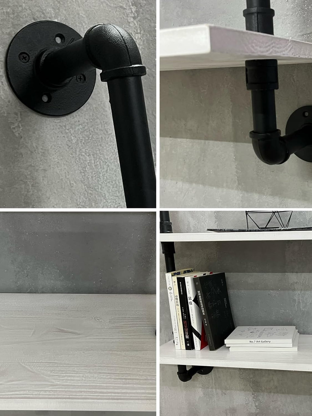 Industrial Pipe Shelving Rustic White Pipe Wall Shelves Industrial Shelves with Wood Planks Floating Shelves 60 Inch Farmhouse Bathroom,Kitchen Shelving Wall Mounted