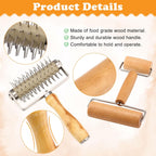 2Pcs Pizza Dough Roller & Dough Docker, Wood Rolling Pin Stainless Steel Dough Hole Puncher for Pizza, Pie, Pastry, Bread, Pasta, Cookie, Crust