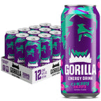 Gorilla Energy Drink, Cherry Berry, 200mg Natural Caffeine, Real Fruit Juice Squeezed & Concentrated, L-Theanine, Taurine, Ginseng, Acetyl L-Carnitine, No Added Sugar and No Artificial Colors, 12 Pack