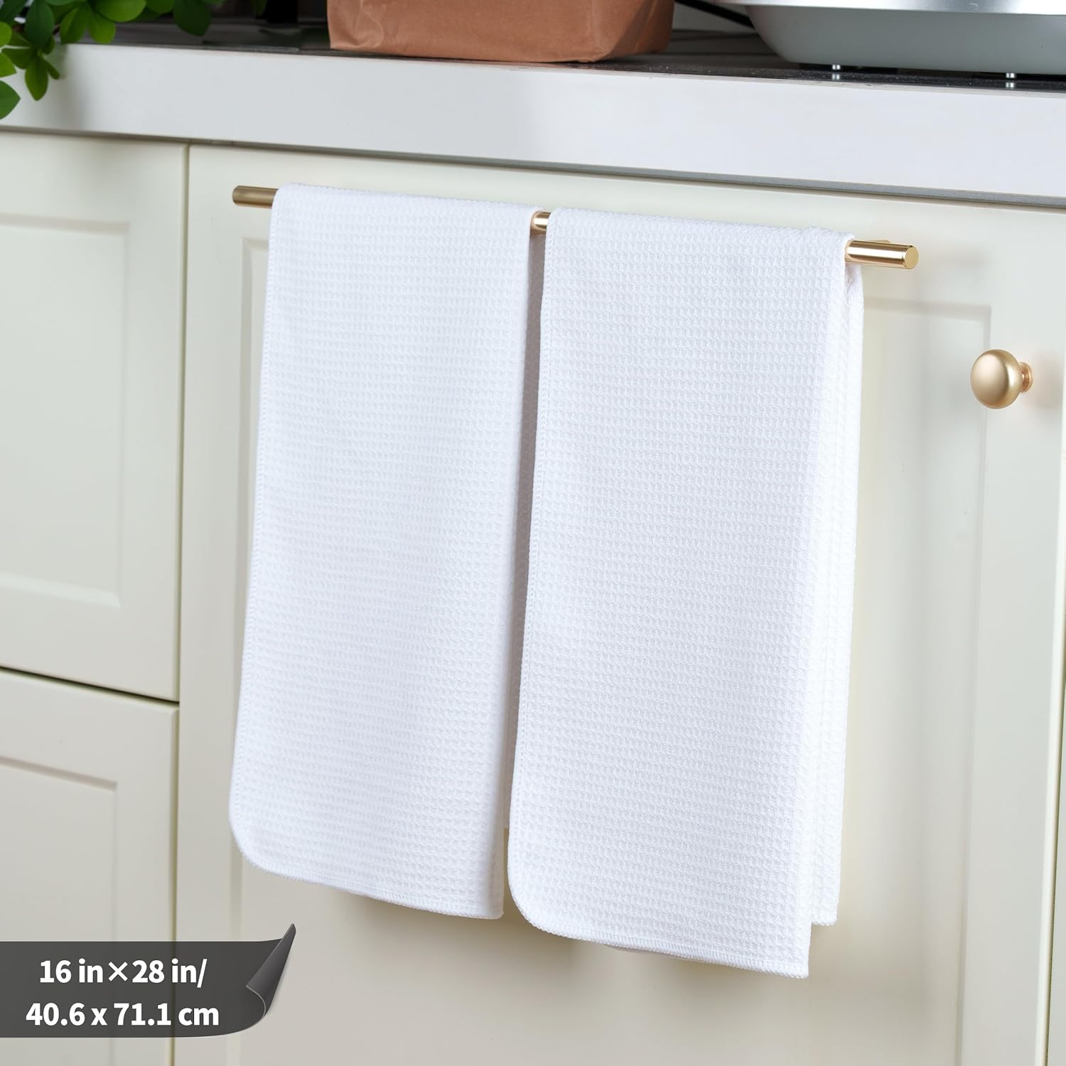POLYTE Premium Microfiber Kitchen Dish Hand Towel Waffle Weave 12 Pack (16x28 in, White)