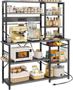 SUPERJARE Larger Bakers Rack with Power Outlets, 6-Tier Microwave Stand, Coffee Bar with 12 S-Shaped Hooks, Kitchen Shelf with Wire Basket, 47.2 x 15.5x 66.9 Inches, Grey