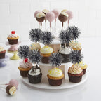 40 PCS Black Foil Firework Cupcake Toppers Sparkle Tinsel Cupcakae Picks Sparkler Fireworks Party Decorations Cocktail Fruit Toothpick for Birthday Wedding Graduation Party Decorations Supplies