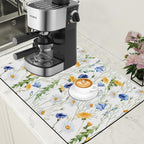 Watercolor Wildflower Dish Drying Mat for Kitchen Counter Coffee Mat Hide Stain Absorbent Rubber Backed Drying Rack Pad Espresso Machine Coffee Bar Accessories 15.7 x 23.6 Inch