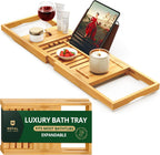 ROYAL CRAFT WOOD Premium Foldable Bathtub Tray Caddy - Wood Bath Tray for Tub, Bamboo Shelf, Expandable Bath Table Trays, Bathtub & Bathroom Accessories for New Home & Mothers, Birthday Gifts for Mom