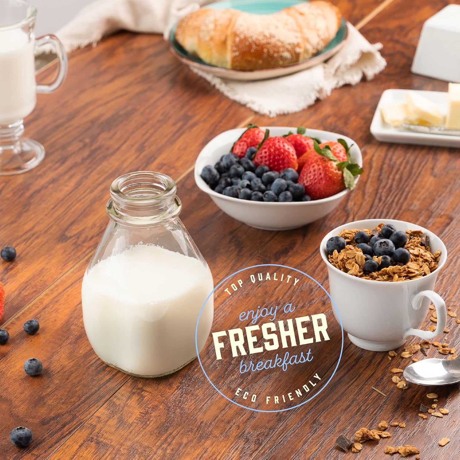 kitchentoolz 16 oz Glass Milk Bottle with Lid and Pour Spout – Small Glass Creamer Container for Refrigerator – Airtight Pint Milk Bottle for Coffee, Tea, and Liquid Storage