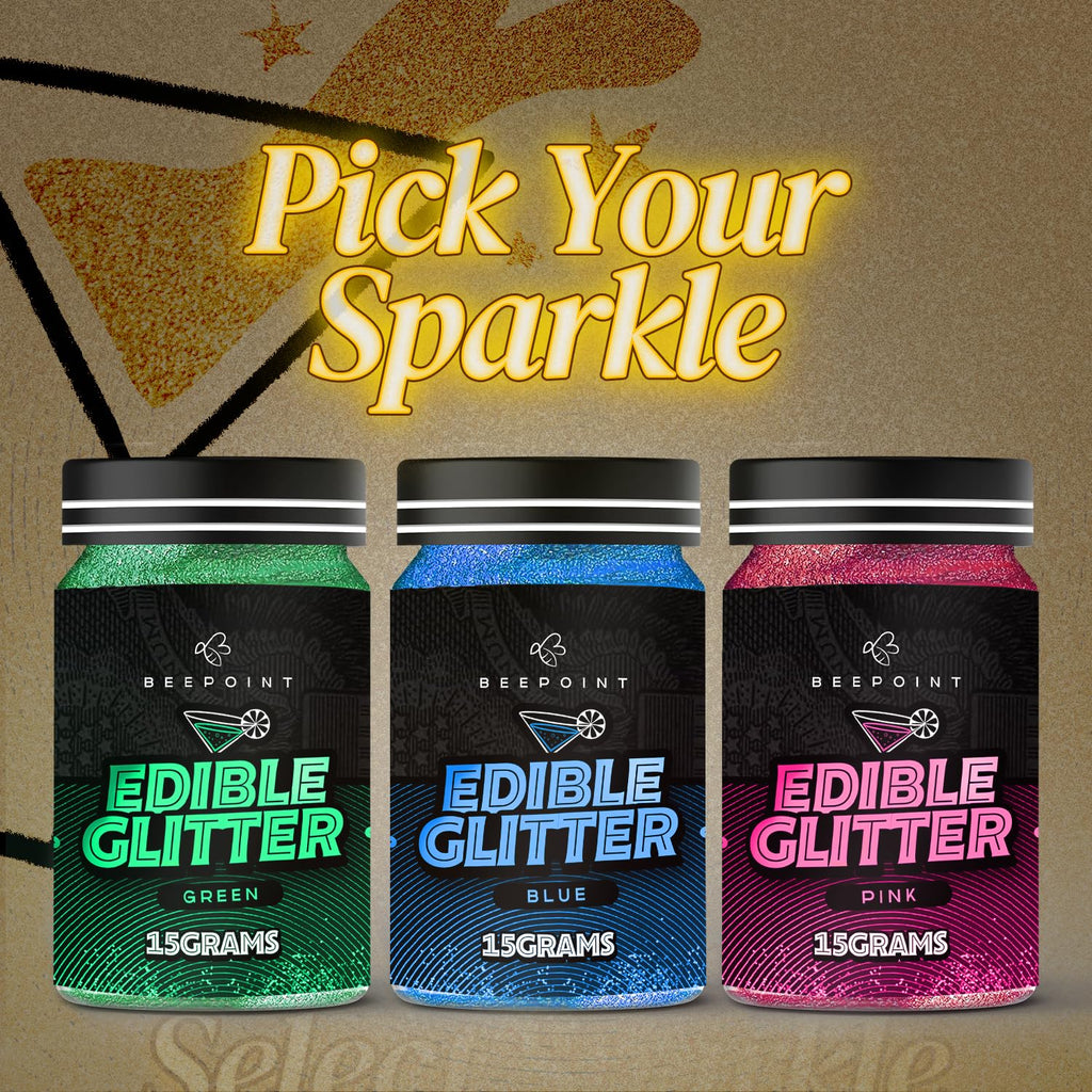 BeePoint Blue Edible Glitter for Drinks 15g - Food Grade, Vibrant Color Shimmer Powdered Dust for Drinks, Cocktails, Cake Decorating, Baking, Chocolates, Candy, Sweets, & Cookies - Vegan & Gluten Free
