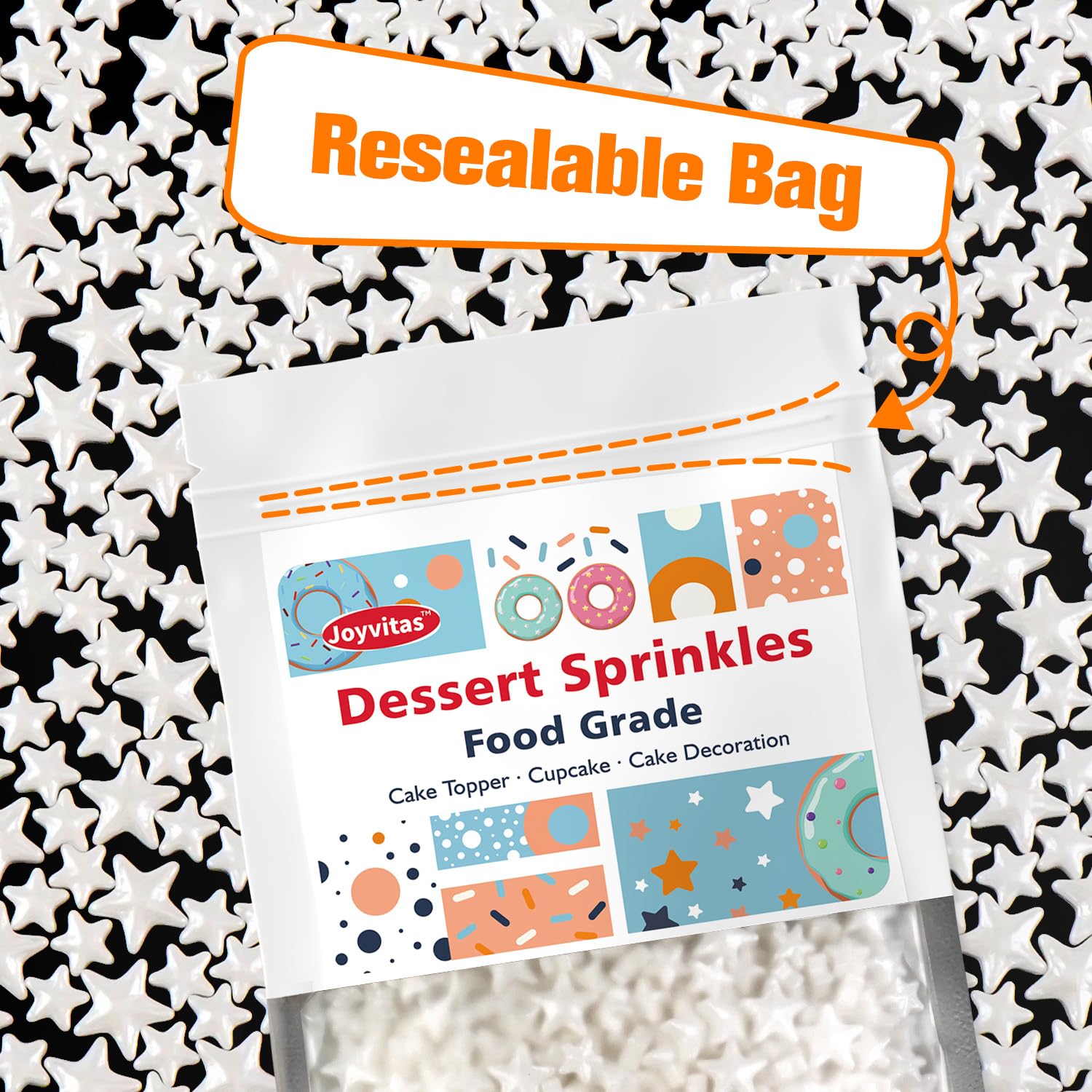 White Star Sprinkles for Cake Decorating, Edible Star Candy, 150g/5.29oz Mix Size, Baking Cake Decoration, Cupcake, Cookie, Holiday, Valentine's Day, Wedding Party, Christmas Supplies