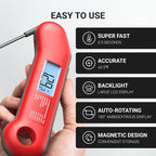 Professional Meat Thermometer Digital, Ultra-Fast 0.5 Sec Instant Read, NIST Certified ±0.5°F Accuracy, 100% Waterproof, Auto-Rotating Backlit Display, Lift-to-Wake, for BBQ/Cooking/Candy