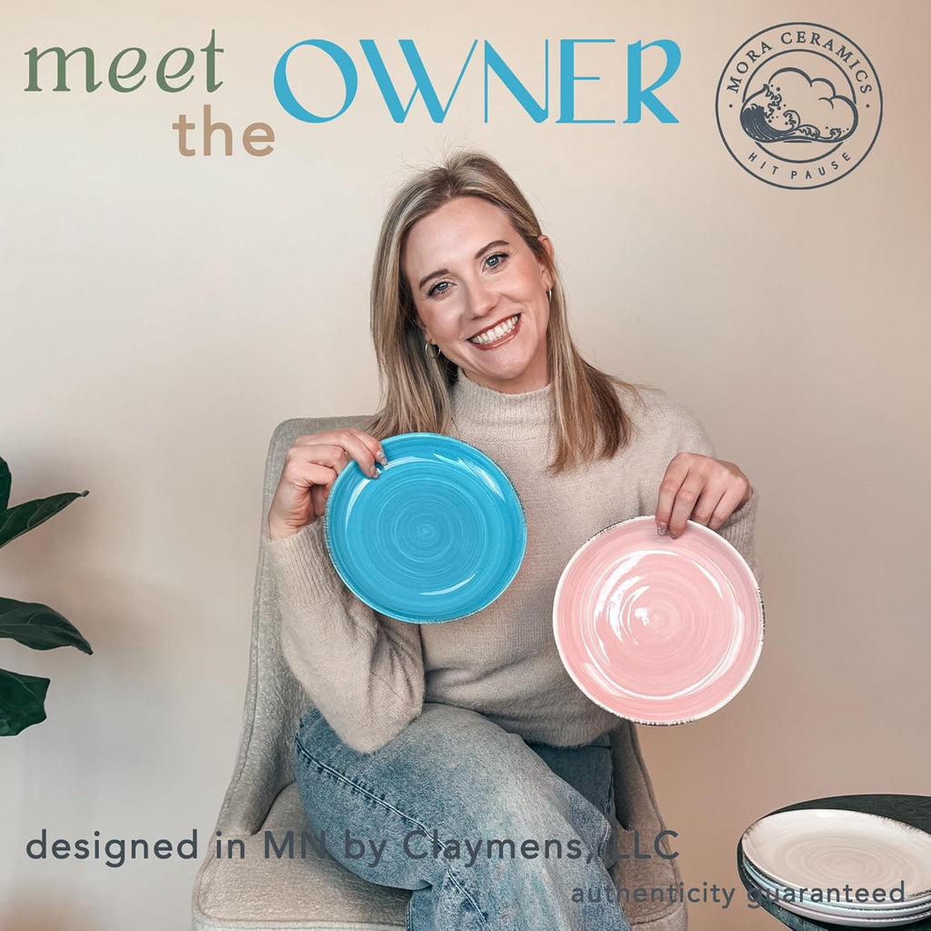 Mora Ceramic Helix Swirl Salad Plates Set of 6, 8in Spiral Porcelain Dish for Kitchen, Small Dinner, Lunch, Appetizer, Dessert, etc - Dishwasher, Microwave, Freezer, Oven Safe Dishware - Ocean Colors