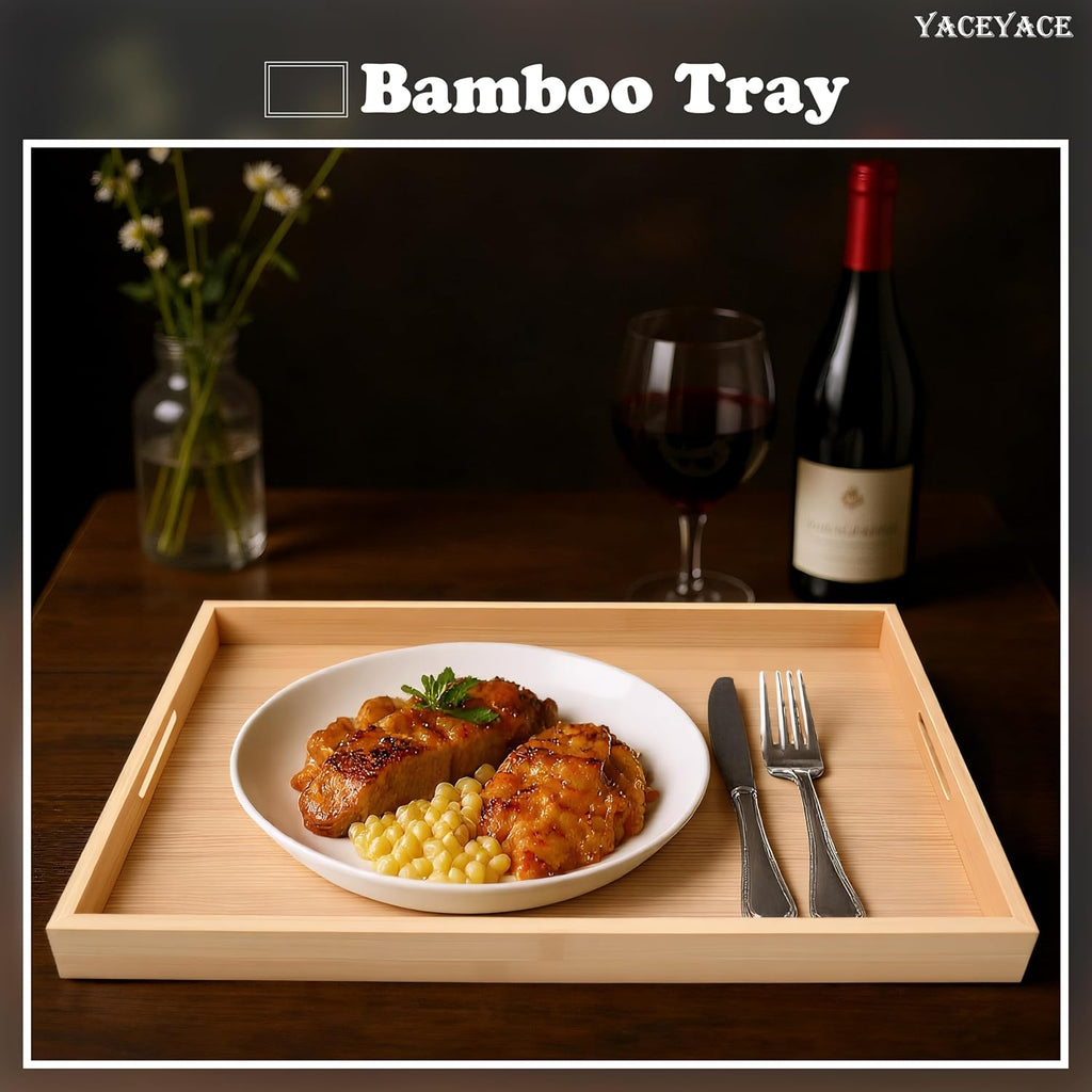 Serving Tray, 13"x8.7"x1.5" Small Bamboo Serving Trays for Party, Coffee Table, Ottoman, Breakfast, Dining, Home Decor, Bathroom, Bar