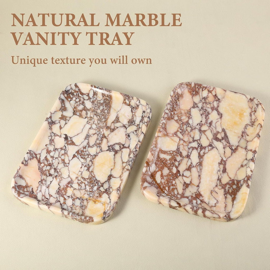 Calacatta Marble Vanity Trays, Marble Bathroom Tray Countertop, Luxury Decorative Dresser Organizer, Purple&White Natural Stone Serving Tray for Kitchen, Perfume, Jewelry Holder Storage