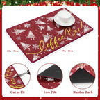 SHACOS Christmas Coffee Mat 2-Pack 12x19 Absorbent Non Slip Coffee Maker Mat for Countertop Accessories Heat Resistant, Christmas Red