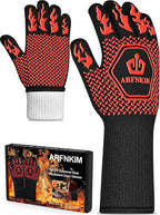 BBQ Oven Gloves, 1472℉ 3-Layers Heat Resistant Oven Mitts Silicone Non-Slip Cooking Gloves for Barbecue, Grilling, Baking, Welding, Smoker (A Pair) (Red)