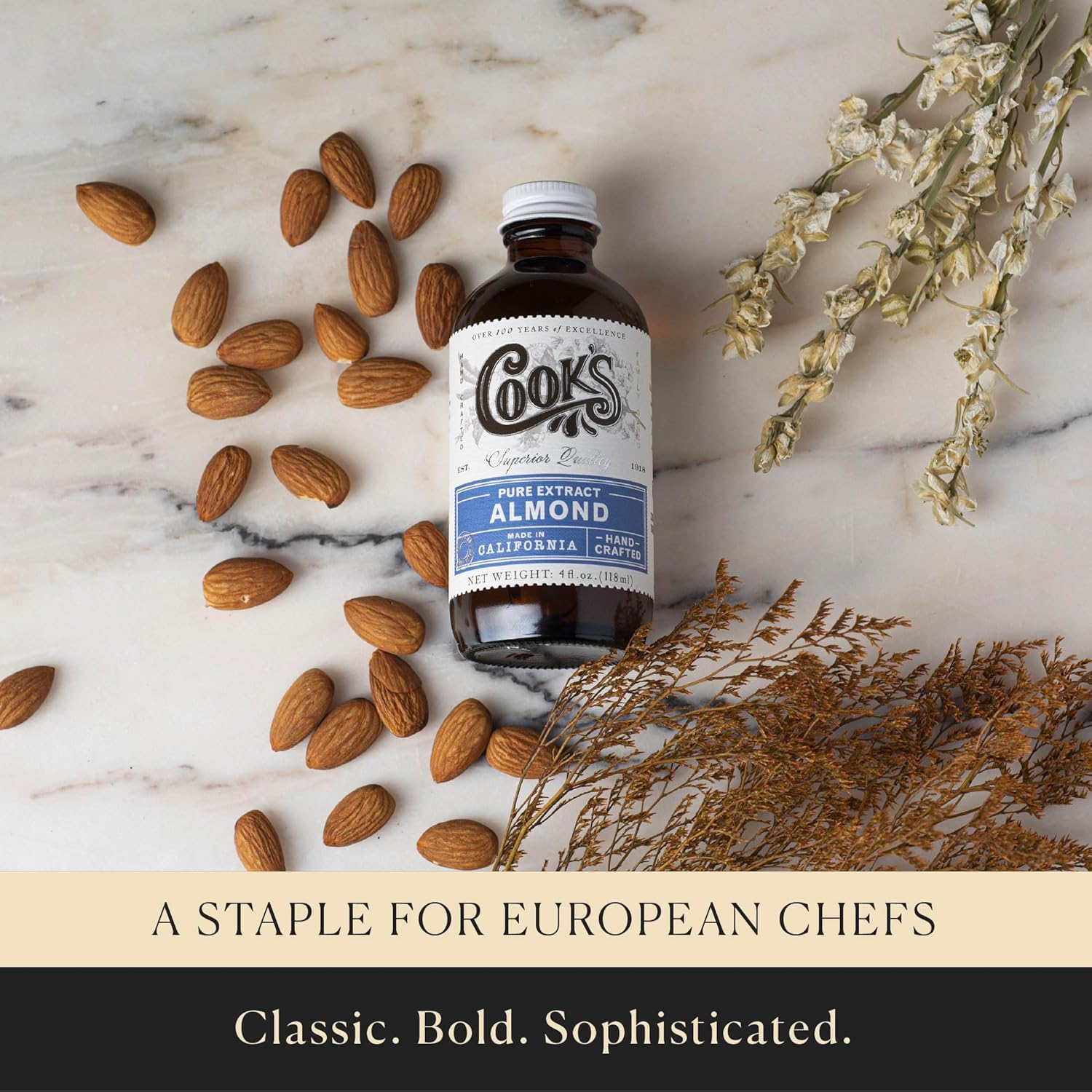 Cook's, Organic Pure Almond Extract, for Cookies, Cakes, Pastries, Allergen Free, 128 Ounces (1 Gallon)