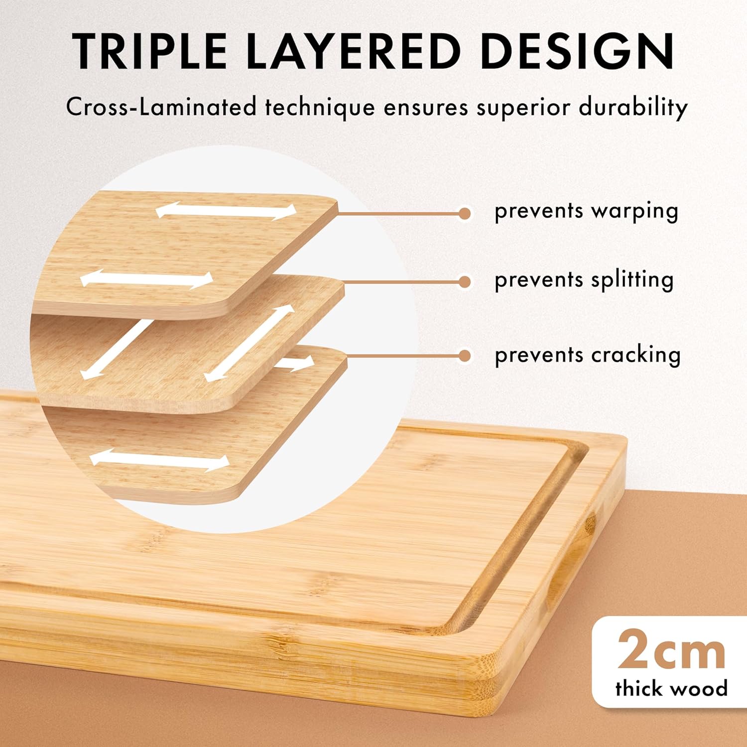 Bamboo Wooden Cutting Boards for Kitchen, Cutting Board Set of 3, Chopping Boards with Juice Groove for Meat, Cheese & Vegetables - Durable, Double sided wood cutting board with serving Compartments
