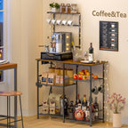 Bakers Rack with Power Outlet, Kitchen Microwave Stand with 10 S-shaped Hooks, 6-Tier Coffee Bar Station, Kitchen Storage Shelf Rack for Spices, Pots, Rustic Brown