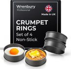 Wrenbury Crumpet Rings Nonstick 3.5 inch - English Muffin Rings - Set of 4 Food Ring Molds for Cooking – Metal Baking Egg Ring Set - Made in England