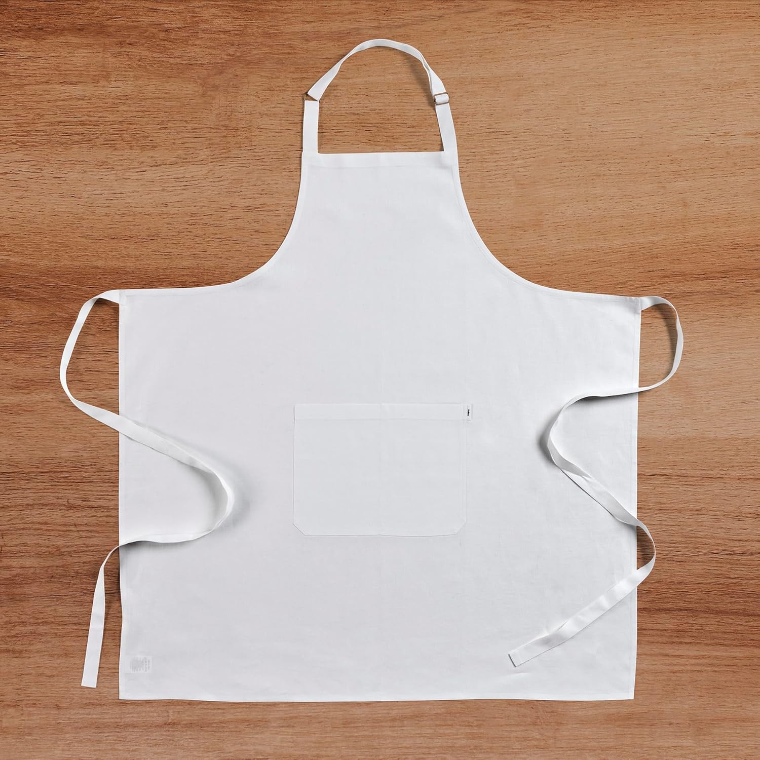 Solino Home 100% Pure Linen Apron for Women & Men - White Stripe Full Midi Bib Apron, Adjustable Neck Strap with Center Pockets for Kitchen, Chef - Handcrafted from European Flax