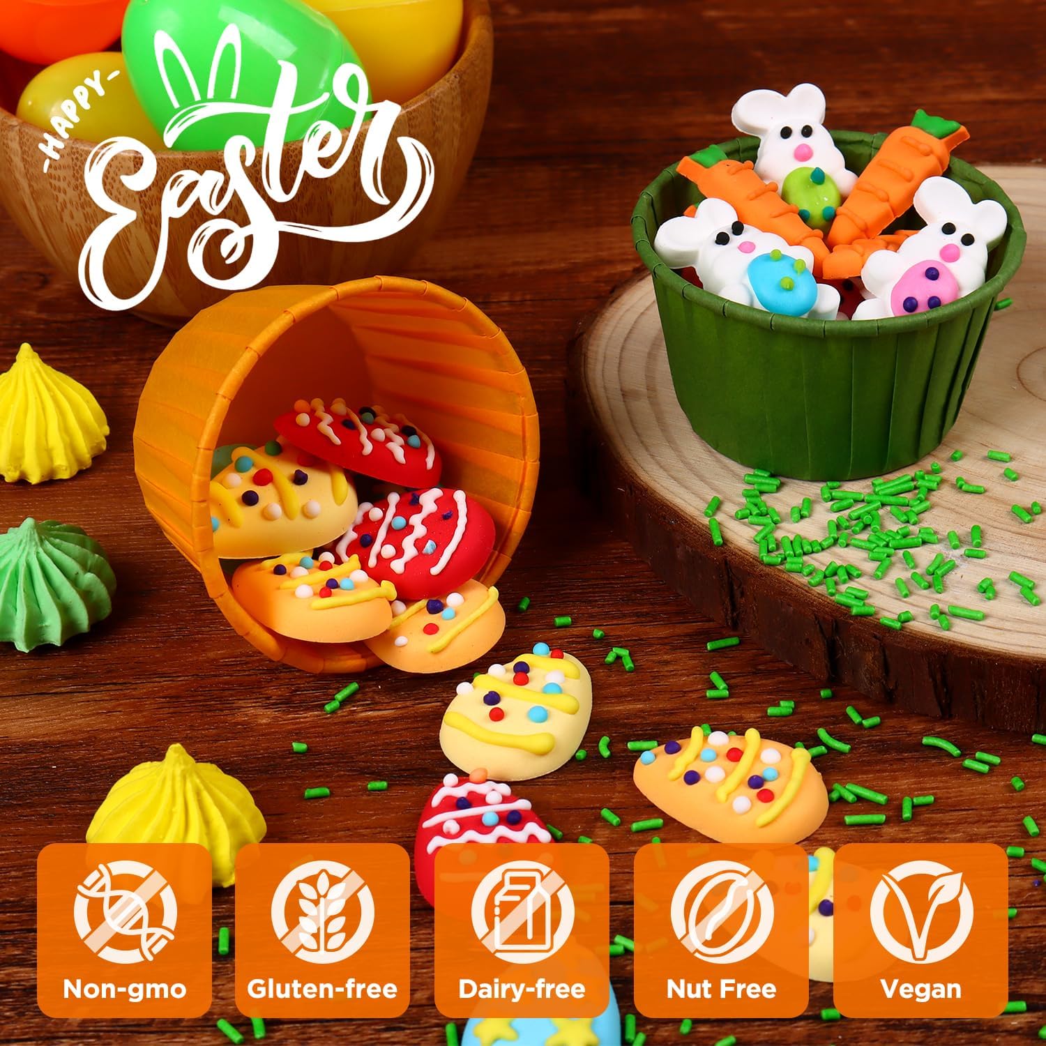 Edible Easter Cake Decorations for Cake Decorating, Carrot Cake Decorations, Bunny Cupcake Toppers for Easter Theme Cake, Macarons, Cookies, Waffles, Cakecircles