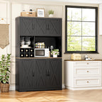 HOSTACK Kitchen Pantry Storage Cabinet, 71" Tall Food Pantry Cabinet with Microwave Stand, Farmhouse Kitchen Hutch, Coffee Bar Hutch with Wine Rack for Dining Room, Living Room, Black