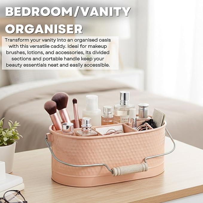 Alpha Living Home Metal Utensil Caddy - 4-Compartment Silverware, Flatware, Cutlery Holder with Handle - Kitchen Organizer for Countertop, Buffet, Picnic, BBQ, Farmhouse(Peach)